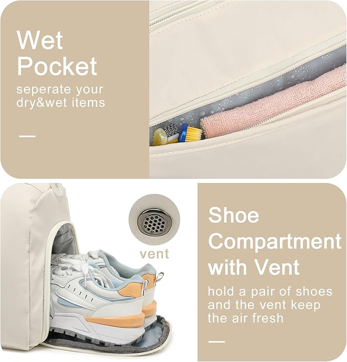 Weekender Duffel Sport Gym Bag Women Girls Travel duffle Bags with Shoe Compartment Wet Pocket