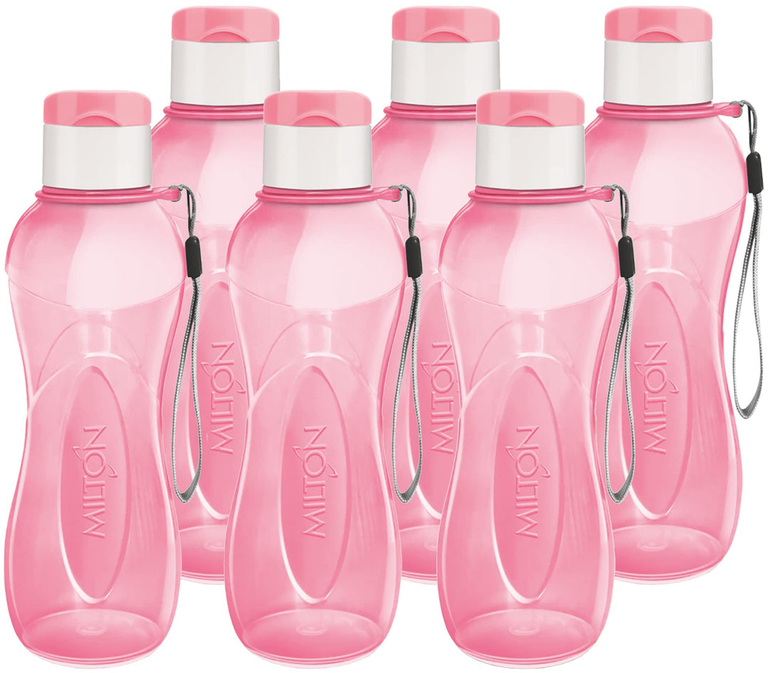 MILTON Water Bottle Kids Reusable Leakproof 12 Oz Plastic Wide Mouth Large Big Drink Bottle BPA & Leak Free with Handle Strap Carrier for Cycling Camping Hiking Gym Yoga (Pink 6 pack)