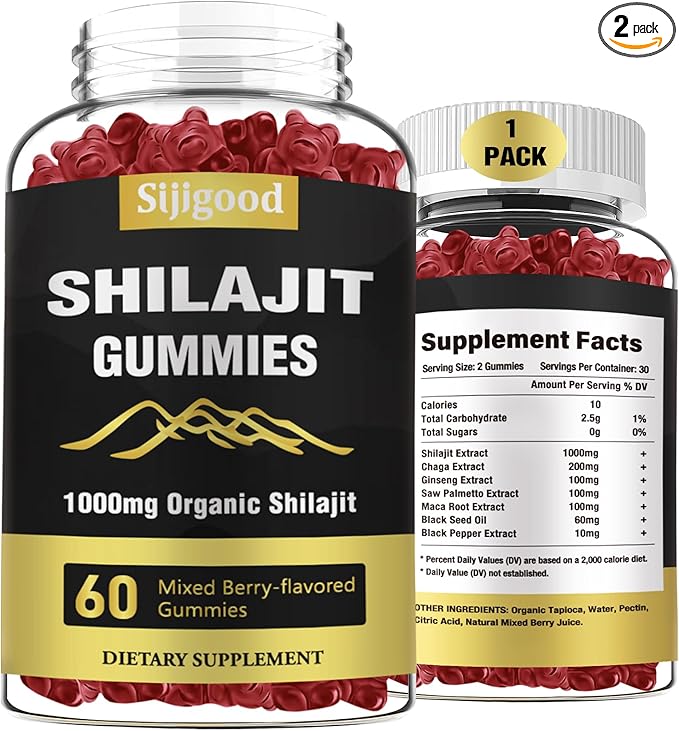 2 Packs Shilajit Gummies with 85+ Trace Minerals Supplement, Shilajit for Men & Women - 120 Mixed Berry Flavored Gummies