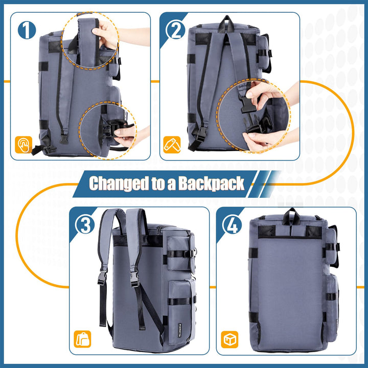 FIORETTO Women's Men's Water-Resistant Gym Duffle Bag with Shoes Compartment, 45L Capacity, Multi-Functional, Ideal for Travel, Gym, Sports, Weekender, Blue