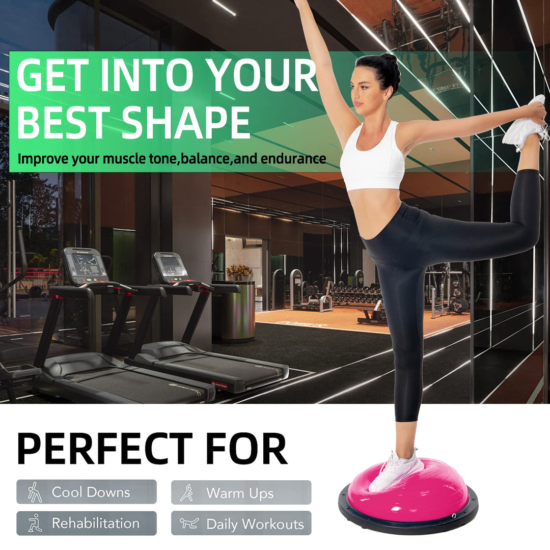 DrfzCa Balance Ball Trainer-Half Ball for Yoga with Resistance Band and Foot Pump, Improve Workout Half Balance Ball,Exercise Balance Ball for Stability Training and Home Gym