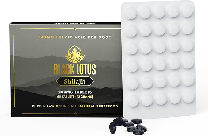 Resin Tablets, 60 Count, 200mg Each, 100% Pure Natural Shilajit for Men & Women with Amino Acids, 140mg Fulvic Acid, 85 Ionic Trace Minerals, for Immune Support, Focus, Energy