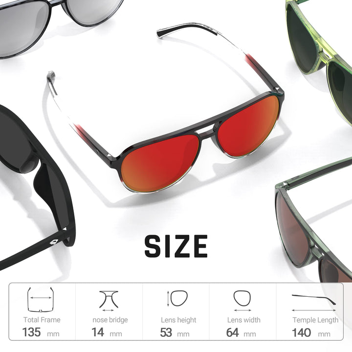 TOREGE Aviator Sunglasses Polarized Sunglasses for Men Women Sports Glasses Fishing Boating Beach Golf Driving TR75(Black Red Transparent Gradient&Black Red Lens C11)