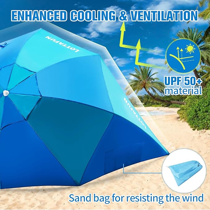 Beach Shelter Umbrella Premiere UPF 50+ Umbrella Shelter for Sun and Rain Protection for Adult (10-Foot, Blue Green)