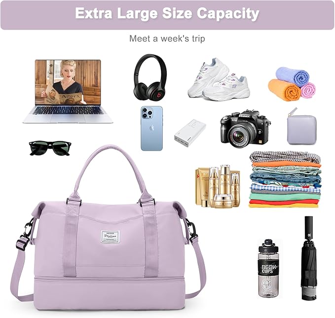 Travel Duffel Bag,Sports Tote Gym Bag,Shoulder Weekender Overnight Bag for Women