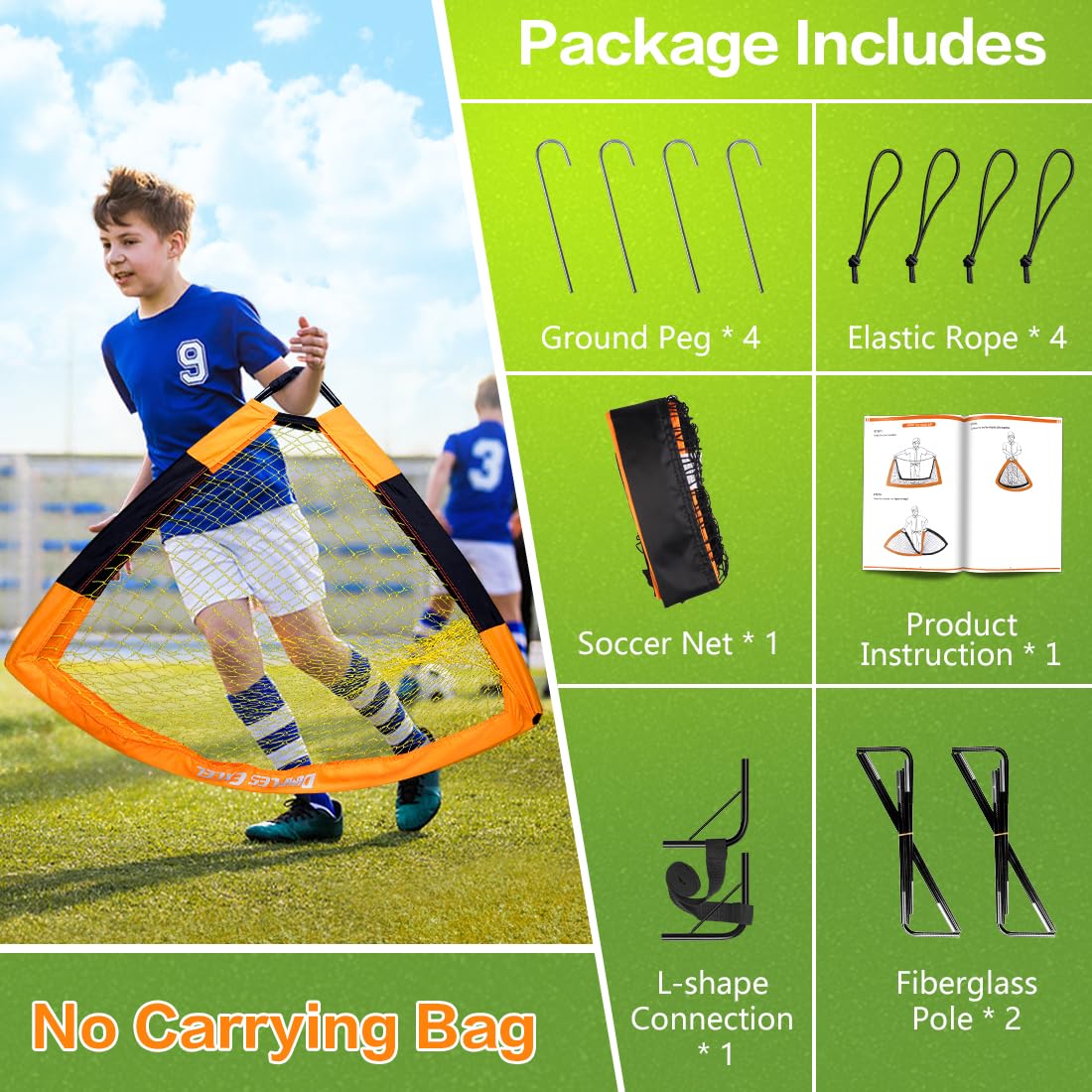 Dimples Excel Soccer Goals Kids Soccer Net for Backyard (5x3.6 FT 1 Pack, Orange Black)