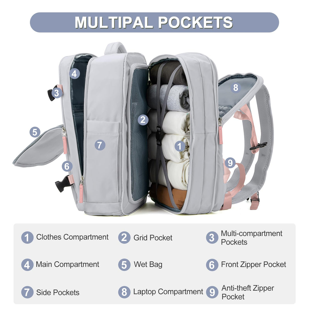 Extra Large Backpack For Traveling On Airplane Carry On Backpack For Women Men Airline Approved Personal Item Bag For Airlines Gym Bag For Women Men With Shoe Compartment Waterproof Hiking Backpack