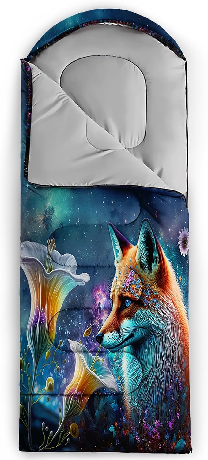 AILONEN Kids Floral Cat Camping Sleeping Bags,Lightweight & Waterproof,3 Season Warm & Cool Weather,Kawaii Kitten Sleeping Bags for Girls Adults,Travelling,Outdoors