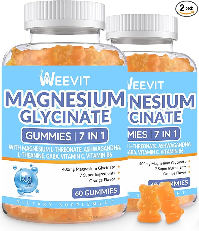 Sugar-Free Magnesium Glycinate Gummies 400mg with Magnesium L-Threonate 200mg, Magnesium Gummies for Women and Men with Ashwagandha, L-Theanine, GABA, Vitamin C, B6