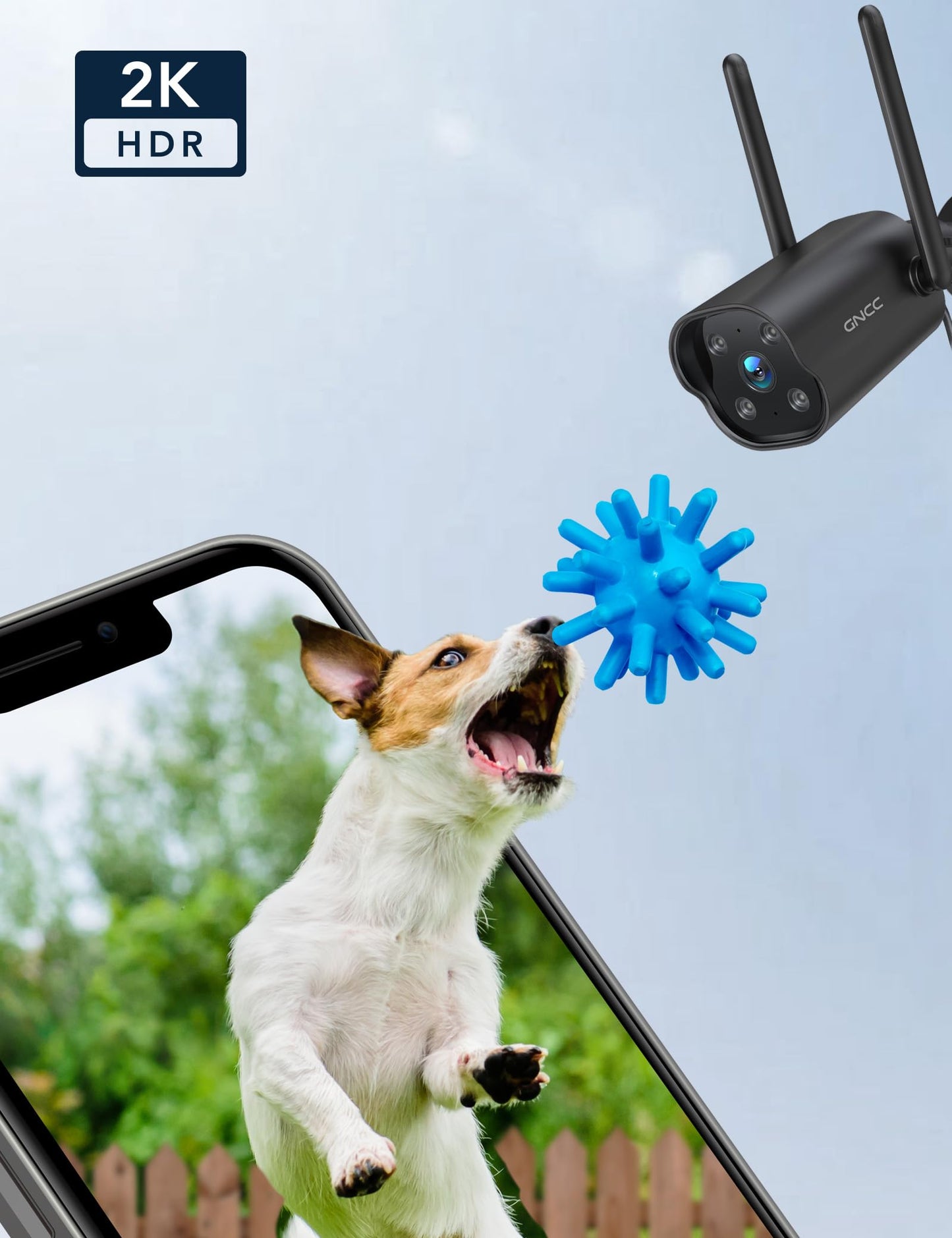 GNCC 2K Outdoor CCTV Camera, Home Security Camera with Night Vision, 110° View, IP65 Weatherproof, AI Motion Detection, Siren Alarm, 2-Way Audio, Work with Alexa & Google Home, 2.4GHz WiFi, Cloud&SD