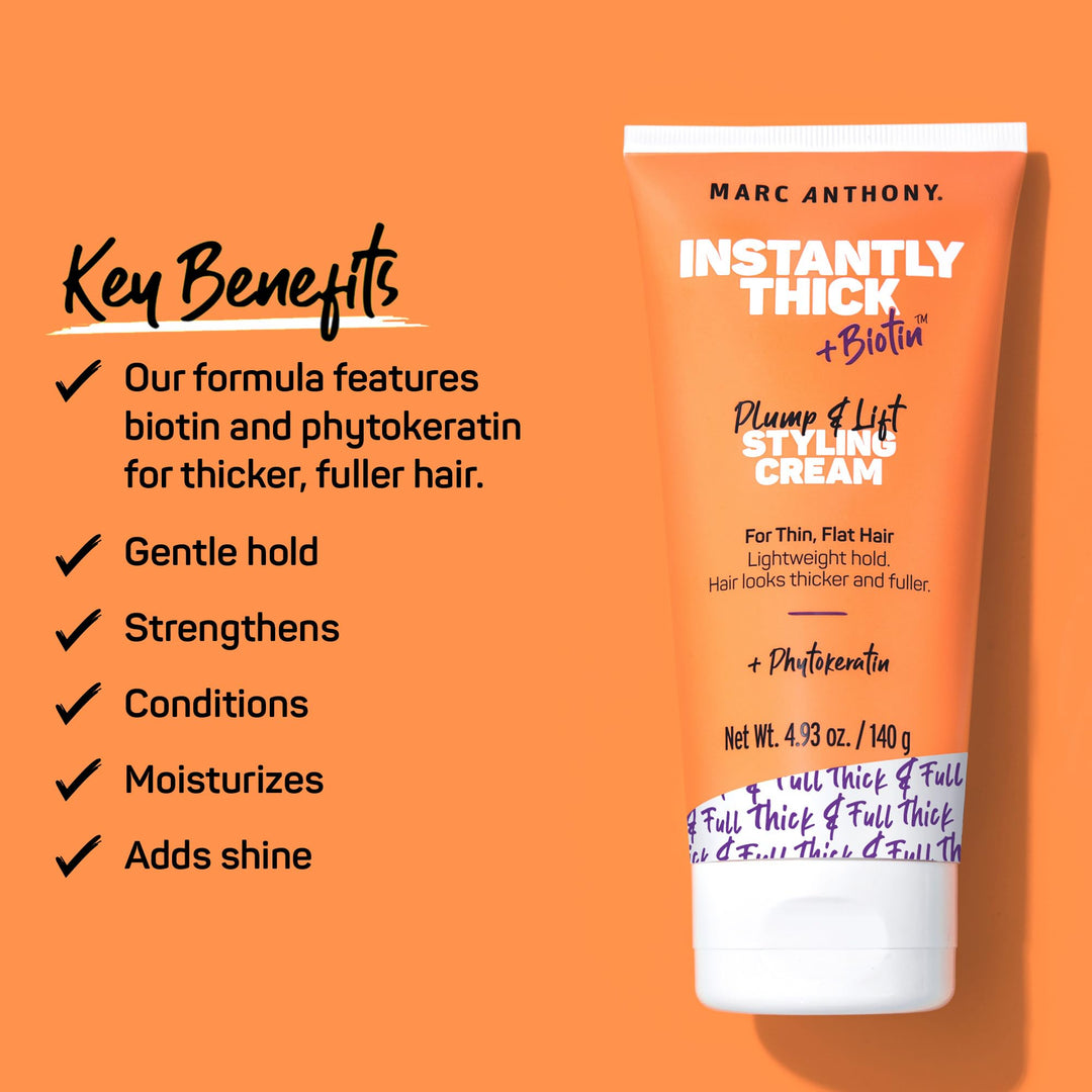 Marc Anthony Styling Hair Cream, Instantly Thickening Biotin & Vitamin E Hair Cream, Lightweight Hold for Thicker & Fuller Volumizing Product for Thin, Flat Hair