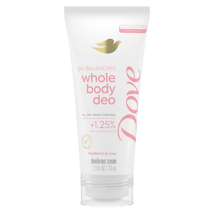 Dove Whole Body Deodorant Aluminum Free pH Balancing Cream Raspberry & Rose for 72h Odor Control 2.5 Oz