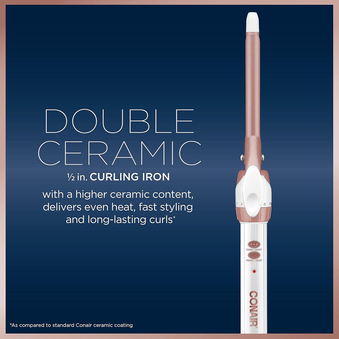 Conair Double Ceramic 1/2-Inch Curling Iron | Spiral Curls for Short Hair