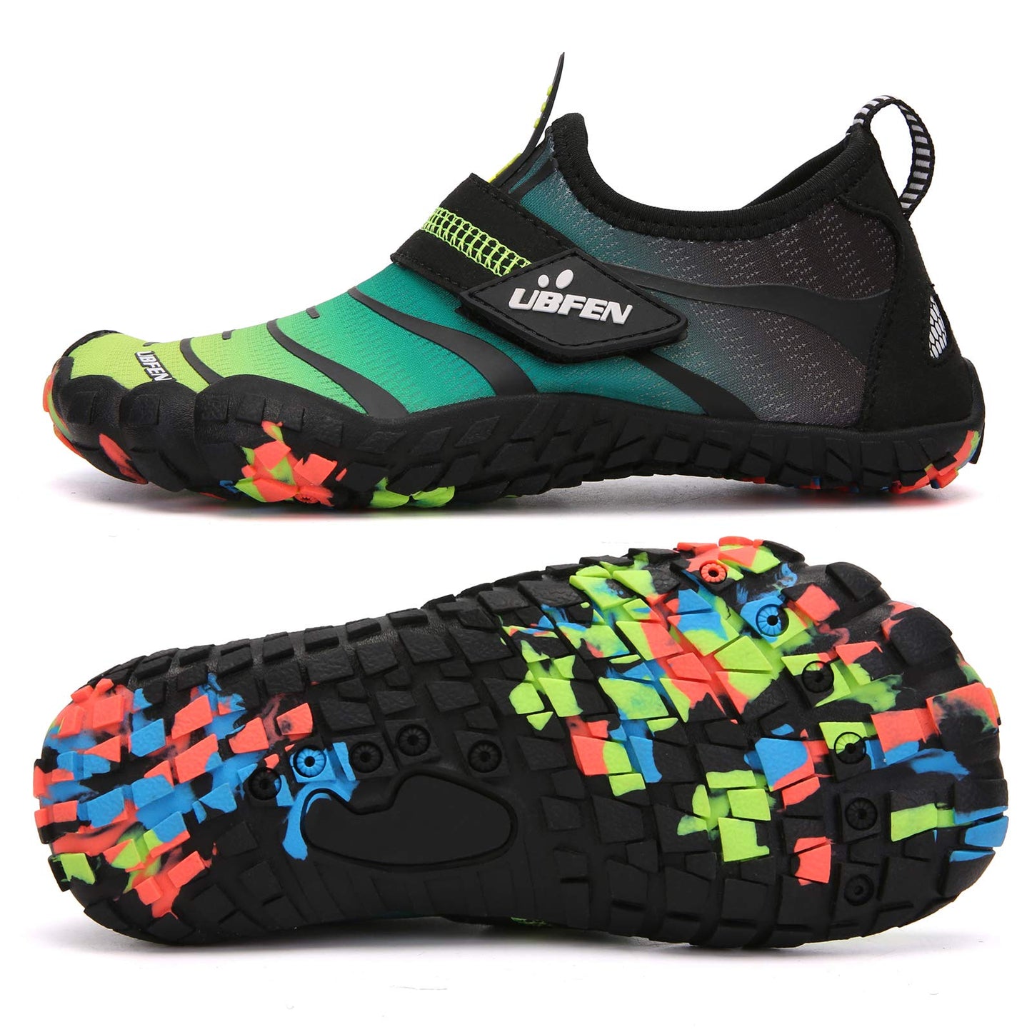 UBFEN Water Shoes for Kids Boys Girls Aqua Socks Barefoot Beach Sports Swim Pool Quick Dry Lightweight Toddler Little Big Kid B Green Yellow 8 Toddler