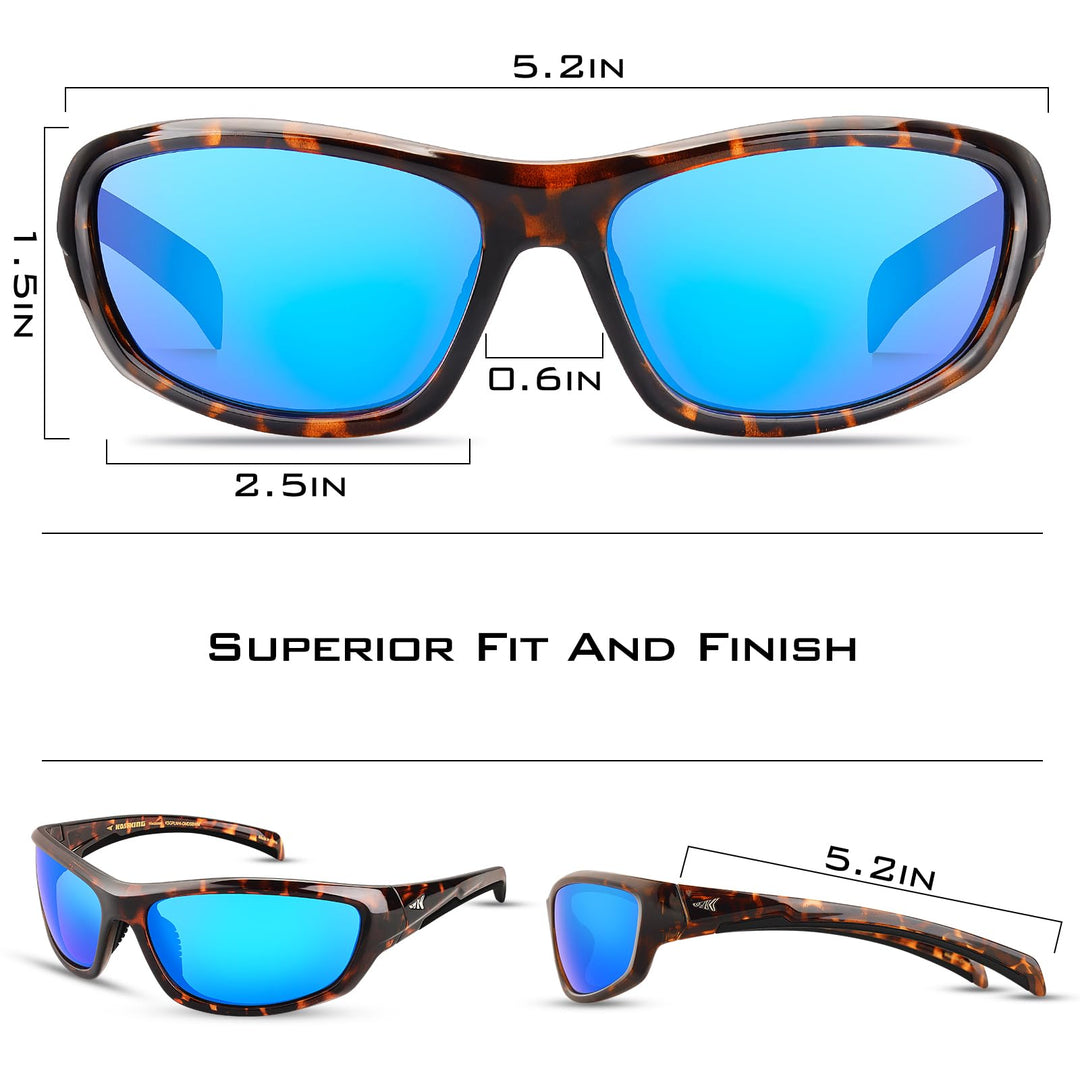 KastKing Hiwassee Polarized Sport Sunglasses for Men and Women, Gloss Mazz Demi Frame, Smoke - Ocean Mirror