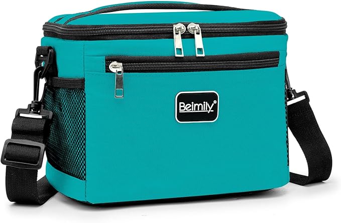 BEIMILY Lunch Box for Men/Women,Small Insulated Lunch Bag,Reusable LunchBox for work Picnic Hiking Beach,Leakproof Soft Cooler Tote Bag Organizer with Adjustable Shoulder Strap for Adults(Teal)