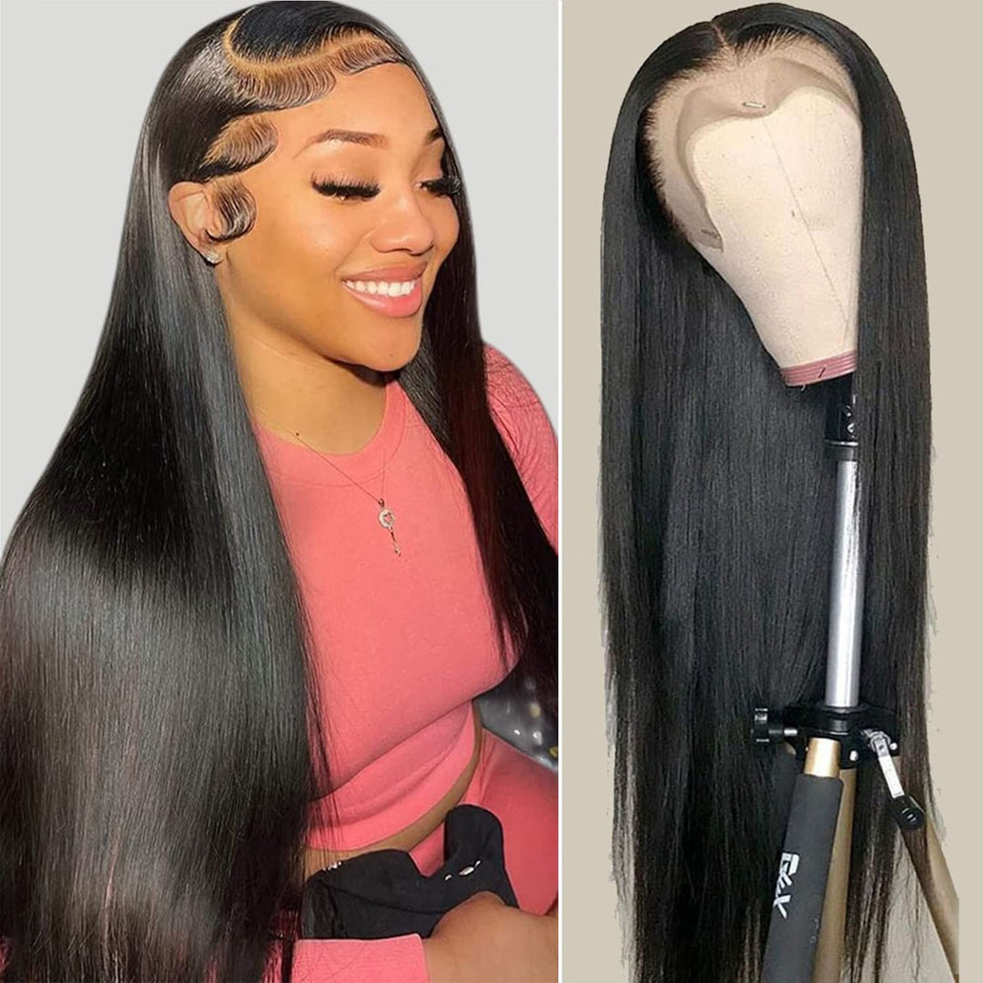 13X4 Straight Lace Front Wigs Human Hair Pre Plucked With Baby Hair 24 Inch 200% Density Straight Lace Frontal Wig Hd Transparen