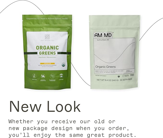 Organic Greens Powder Superfood Juice from The Myers Way Protocol - Contains 14 Powerful USDA Certified Organic Plant Foods - Spirulina, Chlorella, Barley + more, 270 Grams 30 Servings - Dr. Amy Myers