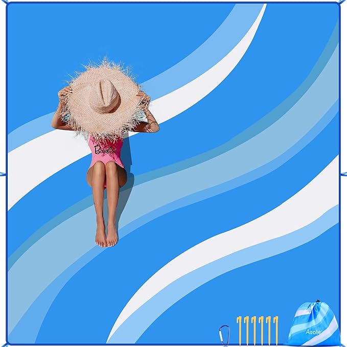 Extra Large Sandproof Beach Mat 80"x80" for 1-8 Persons, Waterproof Outdoor Picnic Blanket, Lightweight Beach Essentials for Camping, Traveling, Hiking (Light Blue, 80"x80")