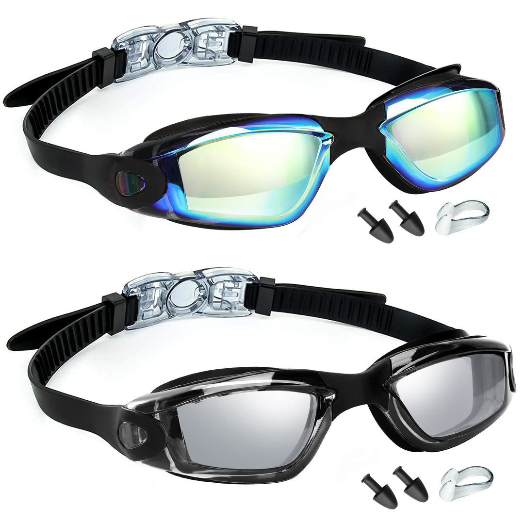 LOCONHA Swim Goggles, 2 Pack Swimming Goggles Anti Fog No Leaking For Adult Women Men Youth (Aqua & Clear Black)