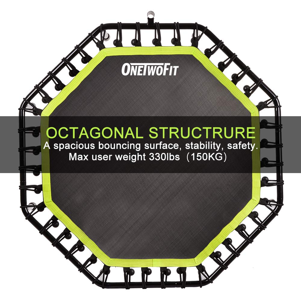 ONETWOFIT 51" Silent Trampoline with Adjustable Handle Bar, Fitness Trampoline Bungee Rebounder Jumping Cardio Trainer Workout for Adults…