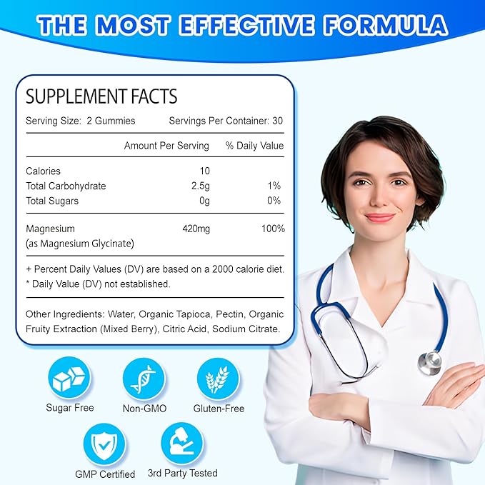 Magnesium Glycinate Gummies, High Absorption Magnesium Supplement for Adults Kids, Relaxation, Brain, Muscle & Bone Support, Melatonin Free, Sugar Free, Mixed Berry Flavor, 120 Cts