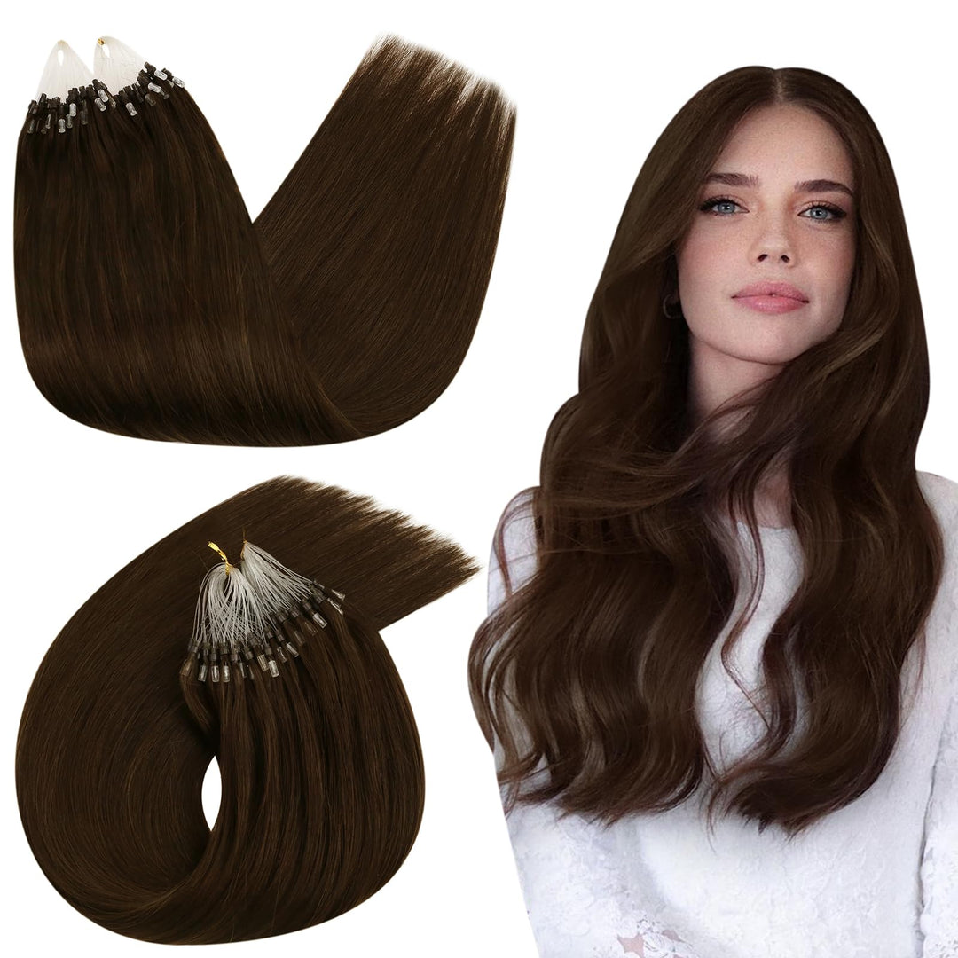 Ugeat Micro Beads Hair Extensions Real Human Hair Brown Micro Loop Extensions Dark Brown Micro Hair Extensions Human Hair Brown