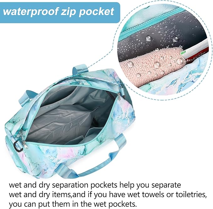 Gym Bag Sports Duffle Bag with Wet Pocket Weekender Overnight Bag with Waterproof Shoe Pouch and Air Hole for Girls Kids Women Travel Foldable Bag