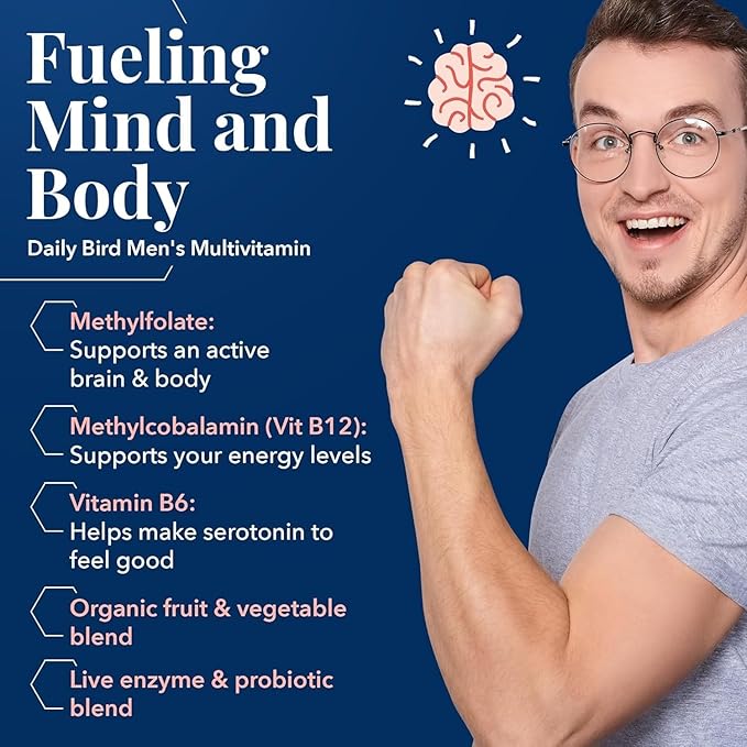 Best Nest Wellness Men's Multi Plus - Daily Multivitamin for Brain & Energy Health Support - Daily Multivitamin for Men - Probiotics & Digestive Enzyme Formula - 30 Caplets