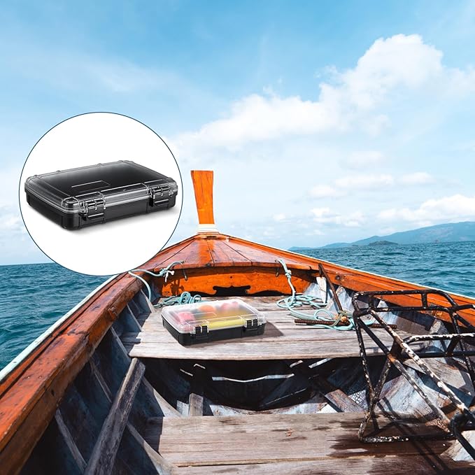 2 Pcs Waterproof Dry Box for Boat Junction Box 9.3 x 7.1 x 1.9 Inches,large,watertight Storage Protective Case for Mobile Phones Wallets Camping Hiking Boating, Black