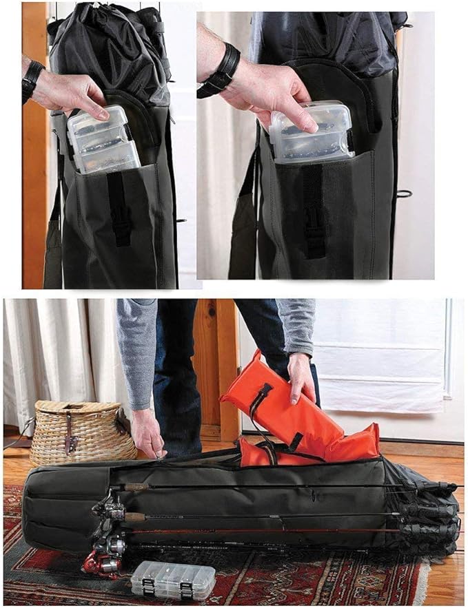 Allnice Durable Canvas Fishing Rod & Reel Organizer Bag Travel Carry Case Bag- Holds 5 Poles & Tackle