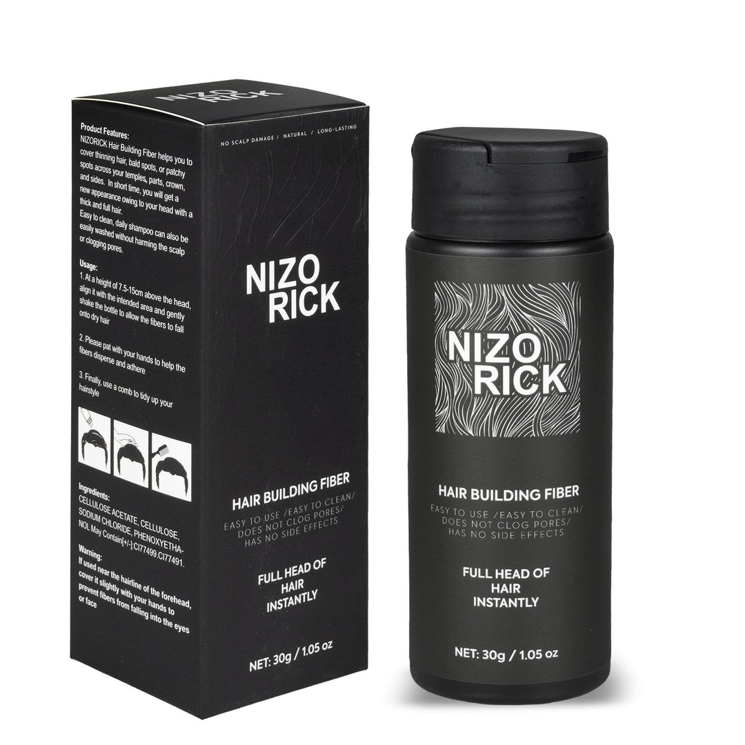 NIZORICK Hair Fibers for Thinning Hair,Hair Building Fibers Instantly Thicker & Fuller Look,Conceals Hair Loss Fill In Fine Hair Powder for Women and Men(30g/1.05oz) (New Black)