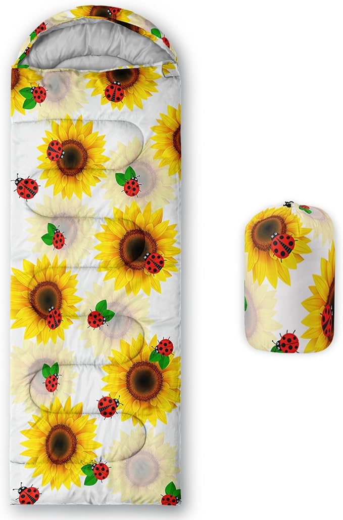 AILONEN Kids Floral Cat Camping Sleeping Bags,Lightweight & Waterproof,3 Season Warm & Cool Weather,Kawaii Kitten Sleeping Bags for Girls Adults,Travelling,Outdoors