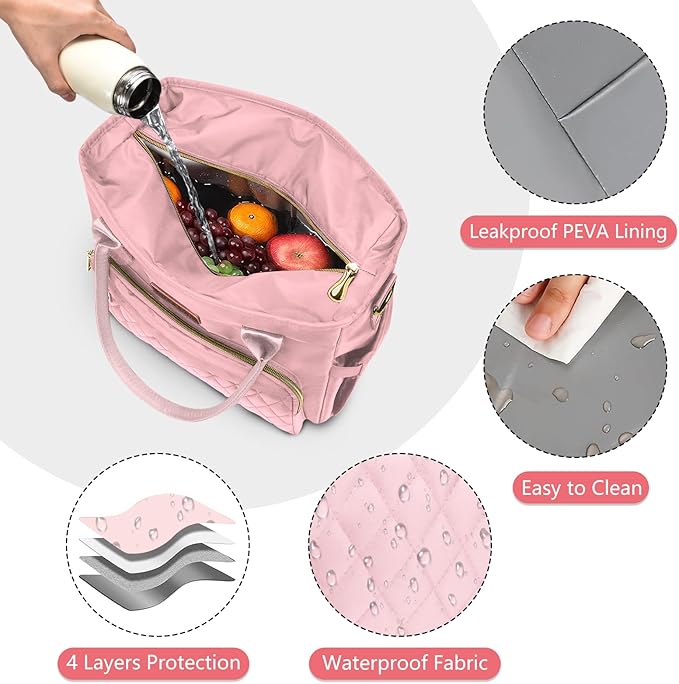 Lunch Bag Lunch Box Women - Leakproof Insulated Lunch Cooler Bag for Women - Large Lunch Tote Bags Adults, Pink