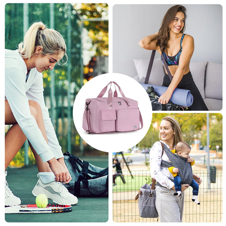 FIORETTO Women's Water-Resistant Gym Duffle Bag with Shoes Compartment, 37L Capacity, Multi-Functional, Ideal for Travel, Gym, Sports, Weekender, with Toiletry Bag, Pink