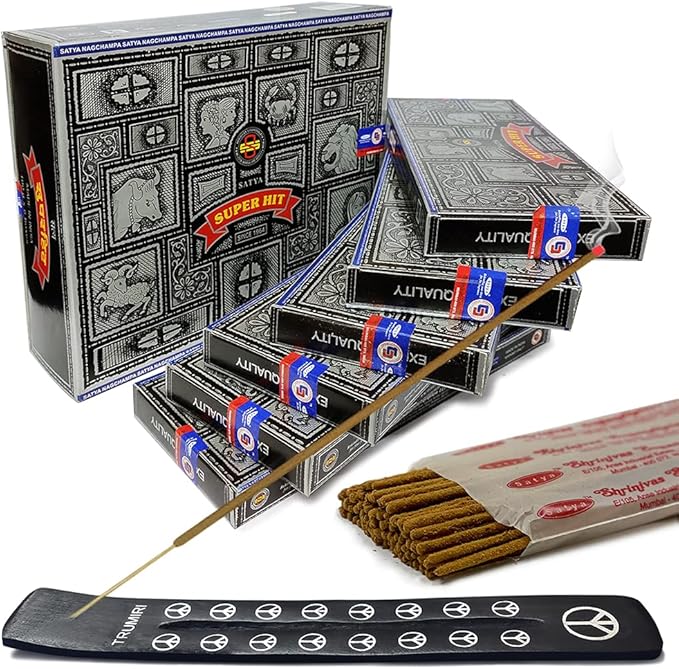 TRUMIRI Incense Stick Holder Bundle with Satya Super Hit 100g Incense Sticks - Pack of 6 (Approx 600 Sticks)