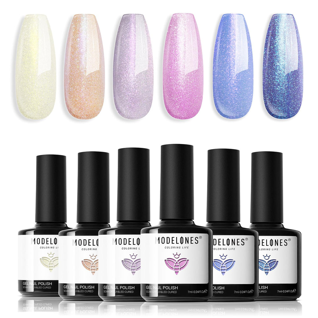 Modelones Chameleon Gel Nail Polish Set - 6 Colors Glitter Pink Blue Yellow Gel Polish Starter Kit Soak Off Phantom Nail Polish