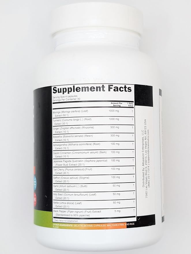 Turmeric Moringa Supplement | Ginger Boswellia Saffron - Supplement for Women and Men with Ceylon Cinnamon, Tart Cherry, Quercetin Garlic Nettle Holy Basil - 2Pack