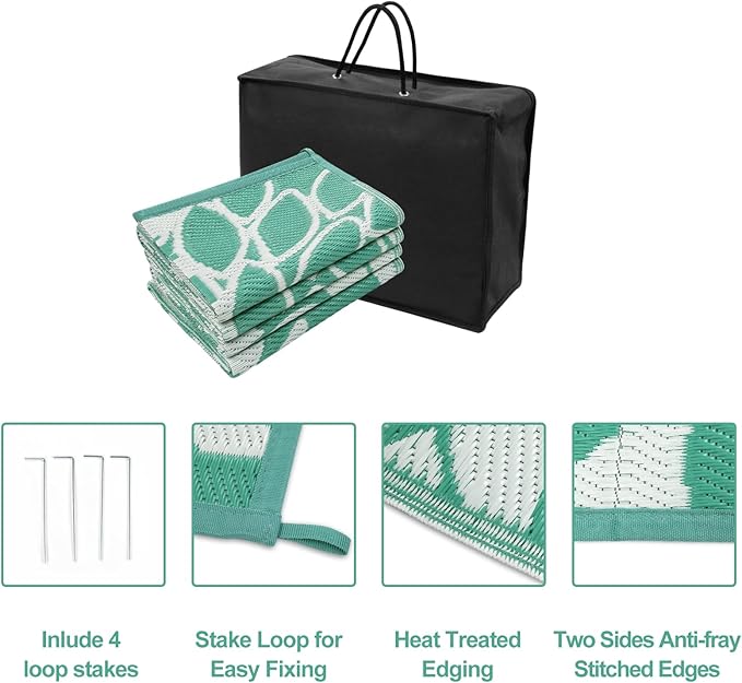 Anidaroel Outdoor Rugs 8x10ft for Patios Clearance Waterproof, Reversible Tropical Plastic Straw Camping Mat Outside Rug, Large Outdoor Area Rug for RV, Porch, Deck, Balcony, Picnic(8'x10')