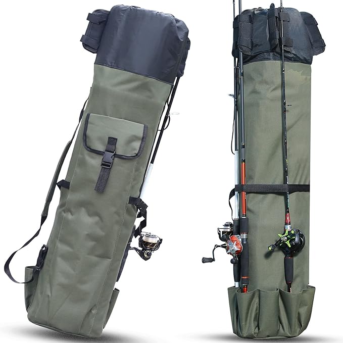 Sougayilang Folding Fishing Rod Case Organizer Pole Storage Bag Rod Reel Tackle Carrier Fishing Rod Bag Fishing Case
