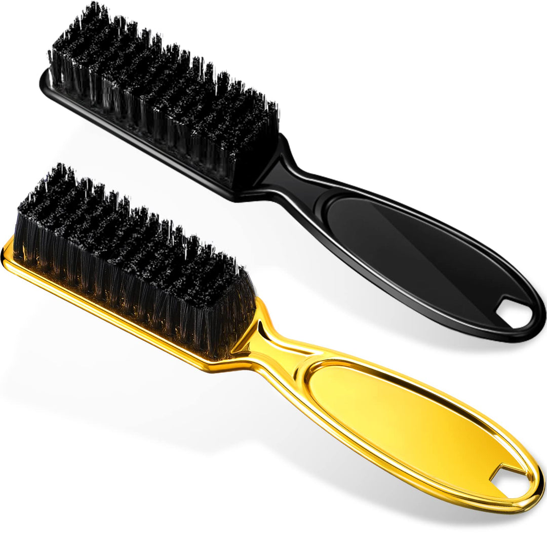 Patelai 2 Pcs Nylon Fades Brush For Hair Styling, Trimmer Cleaning, Manicure Salon (Black, Gold)