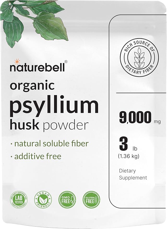 Organic Psyllium Husk Powder, 3 Lbs (48 Oz) | 9,000mg Per Serving – Natural Soluble Fiber – Great for Gut Health, Keto Baking, Mixing Shakes, Juices, & More – Unflavored, Non-GMO, No Additives