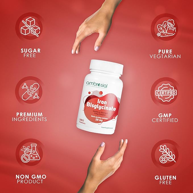 Ambrosial Iron Bisglycinate 28Mg Tablets Pack of 1-180 Tablets