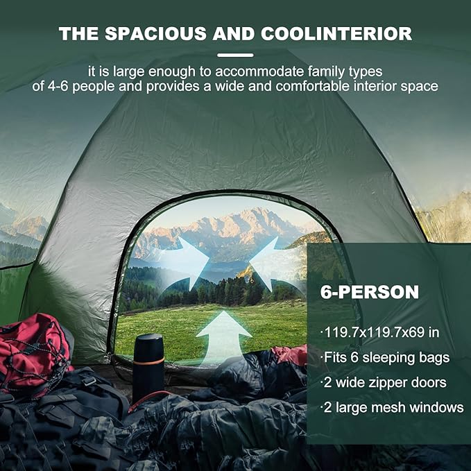 3-in-1 Instant Pop Up Tents for Camping, 2/4/6 Person Camping Tent,60s Automatic Quick Easy Setup Tent, Waterproof Stand Up Family Tents for Camping,Outdoor, Hiking,Beach