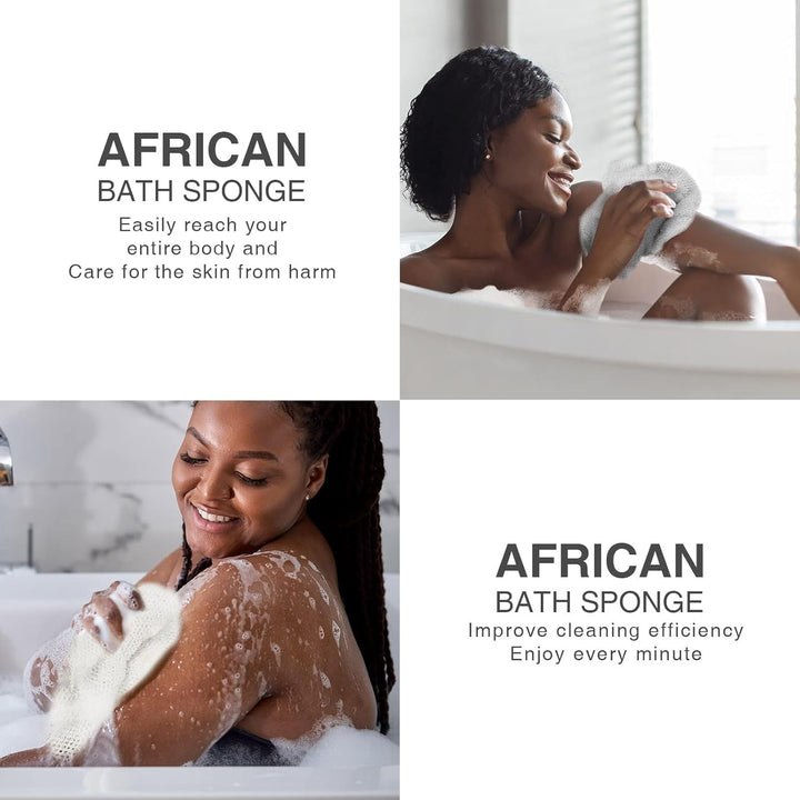 3-Piece African Net Bath Sponge Set | Exfoliating Body Scrubber | Black, Blue, Brown