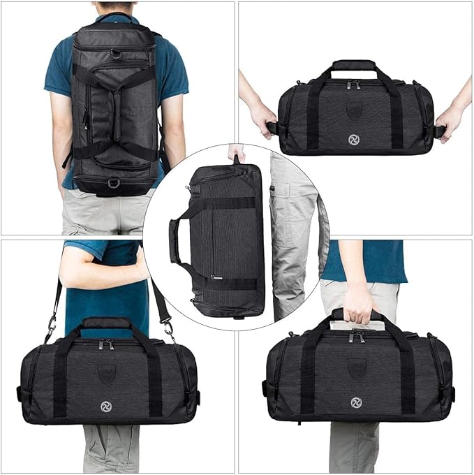 Gym Duffle Bag Backpack Waterproof Sports Duffel Bags Travel Weekender Bag for Men Women Overnight Bag with Shoes Compartment Black