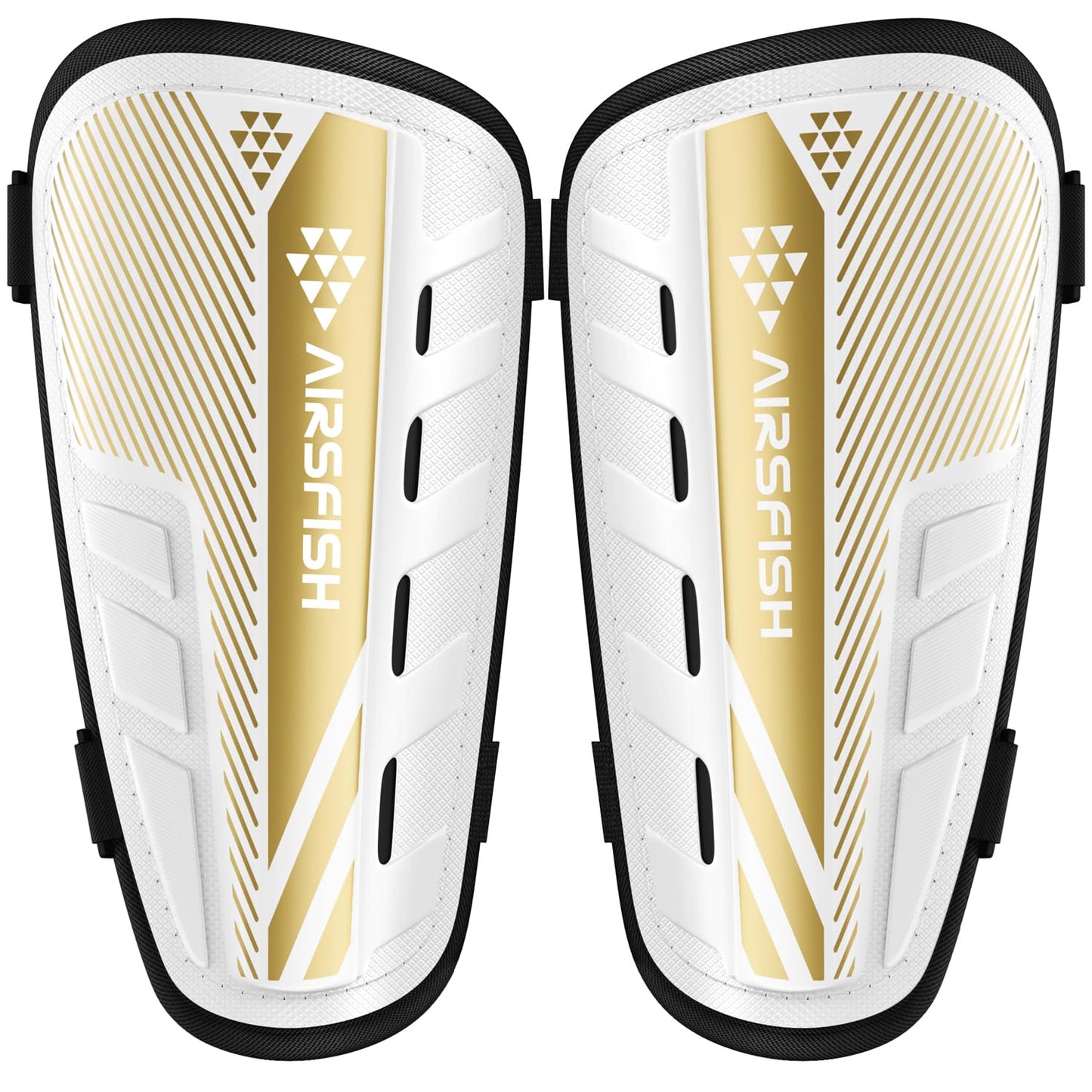 Upgraded Soccer Shin Guards Kids Youth, CE Certified AirsFish Shin Pads Protection Gear for 2-18 Years Old Boys Girls Teenagers EVA High Impact Resistant Breathable Comfortable 1 Pair White+Gold XS