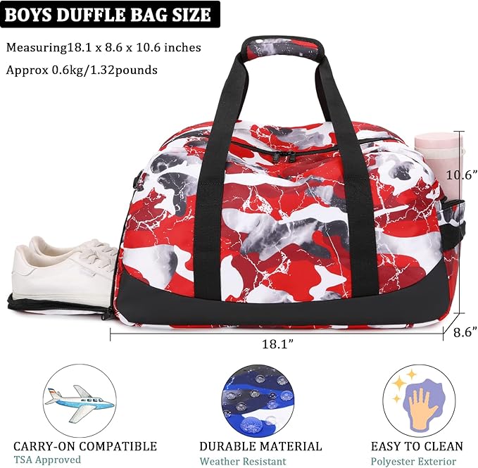 JIANYA Kids Overnight Duffle Bag Boys Sports Bag Gymnastics Bag with Shoe Compartment & Wet Pocket, Carry On Sleepover Bag Gym Bag for Kid Boys