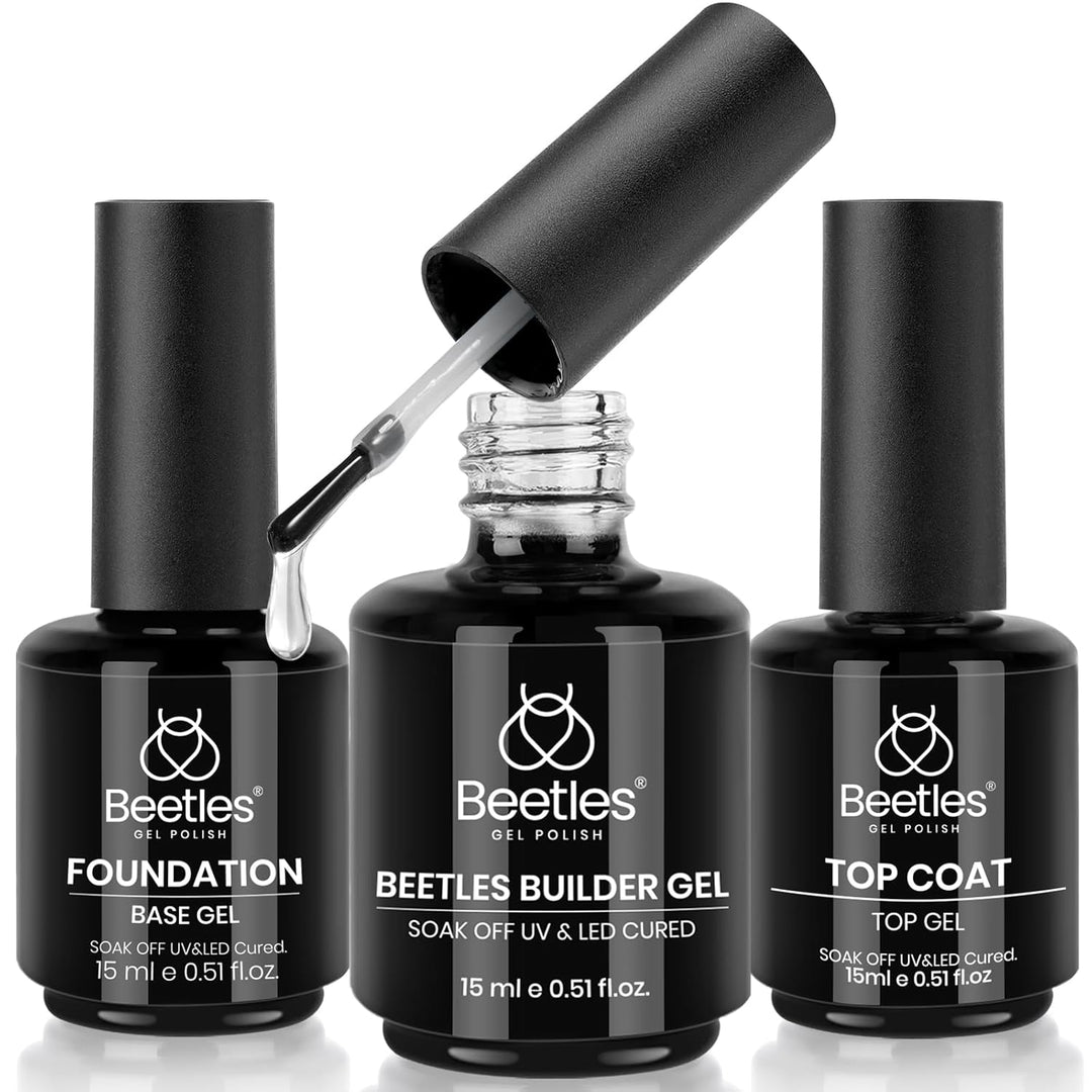 Beetles 3Pcs Builder Nail Gel Set | 15ml No Wipe Top Coat & Base Coat | Long-Lasting Shine for Women