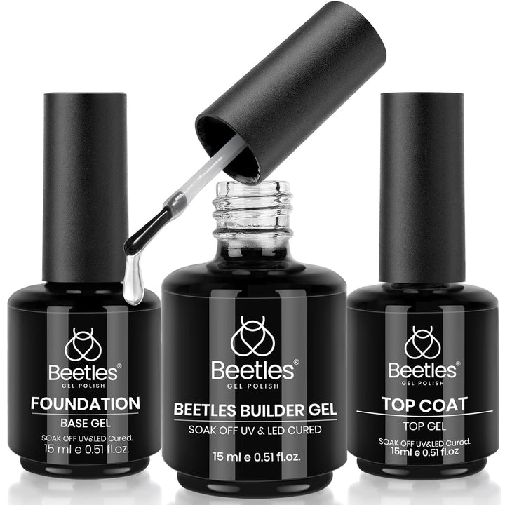 Beetles 3Pcs Builder Nail Gel Set | 15ml No Wipe Top Coat & Base Coat | Long-Lasting Shine for Women